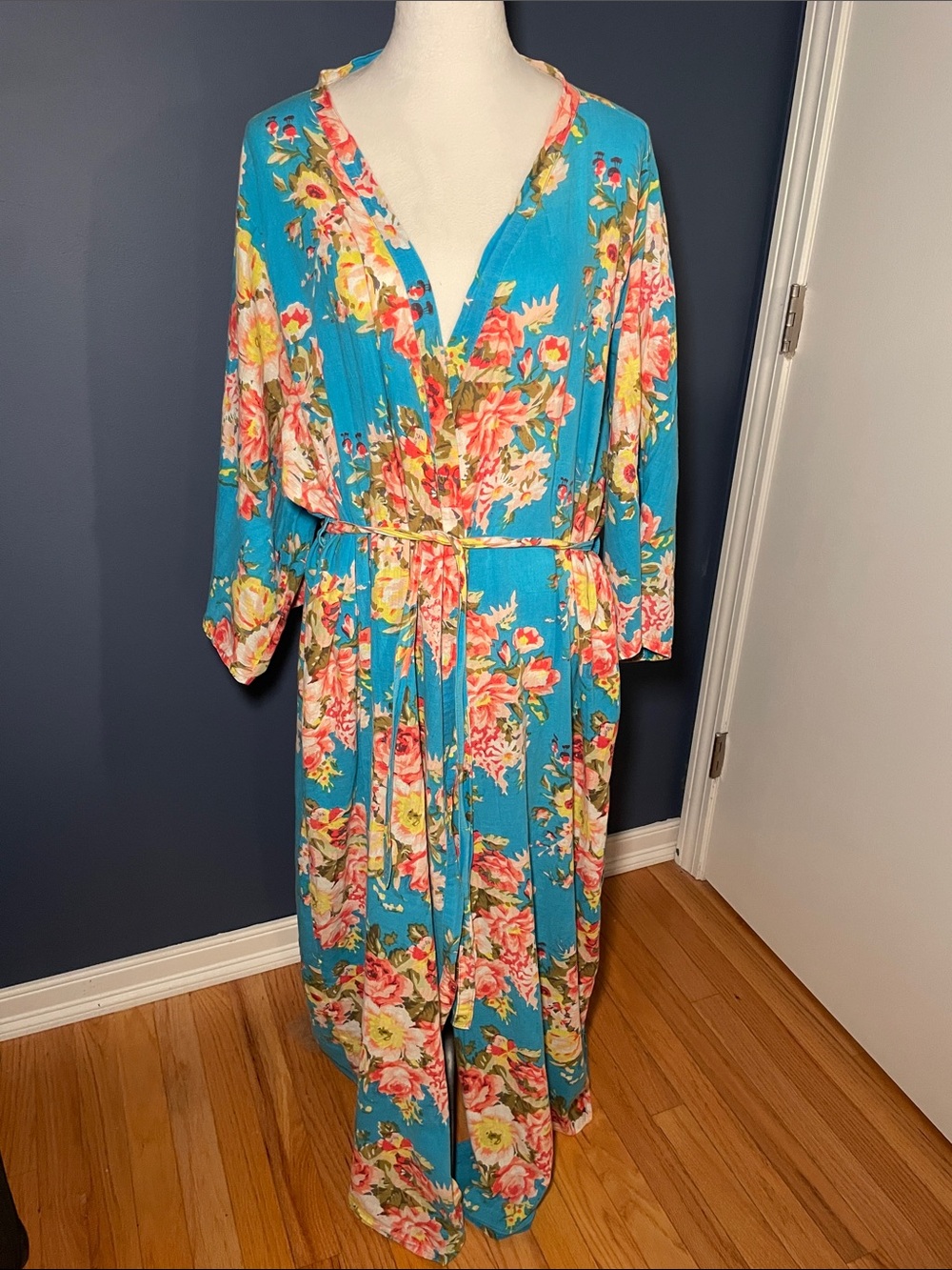 Turquoise Floral Cotton Robe